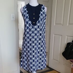 Vfish Navy and White Geometric Sleeveless Dress